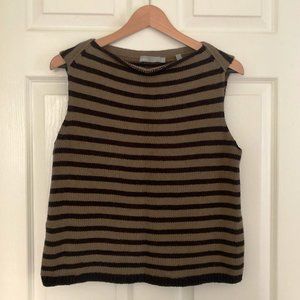 Vince Striped Sweater Vest, Taupe and Black, Cotton Blend, Medium